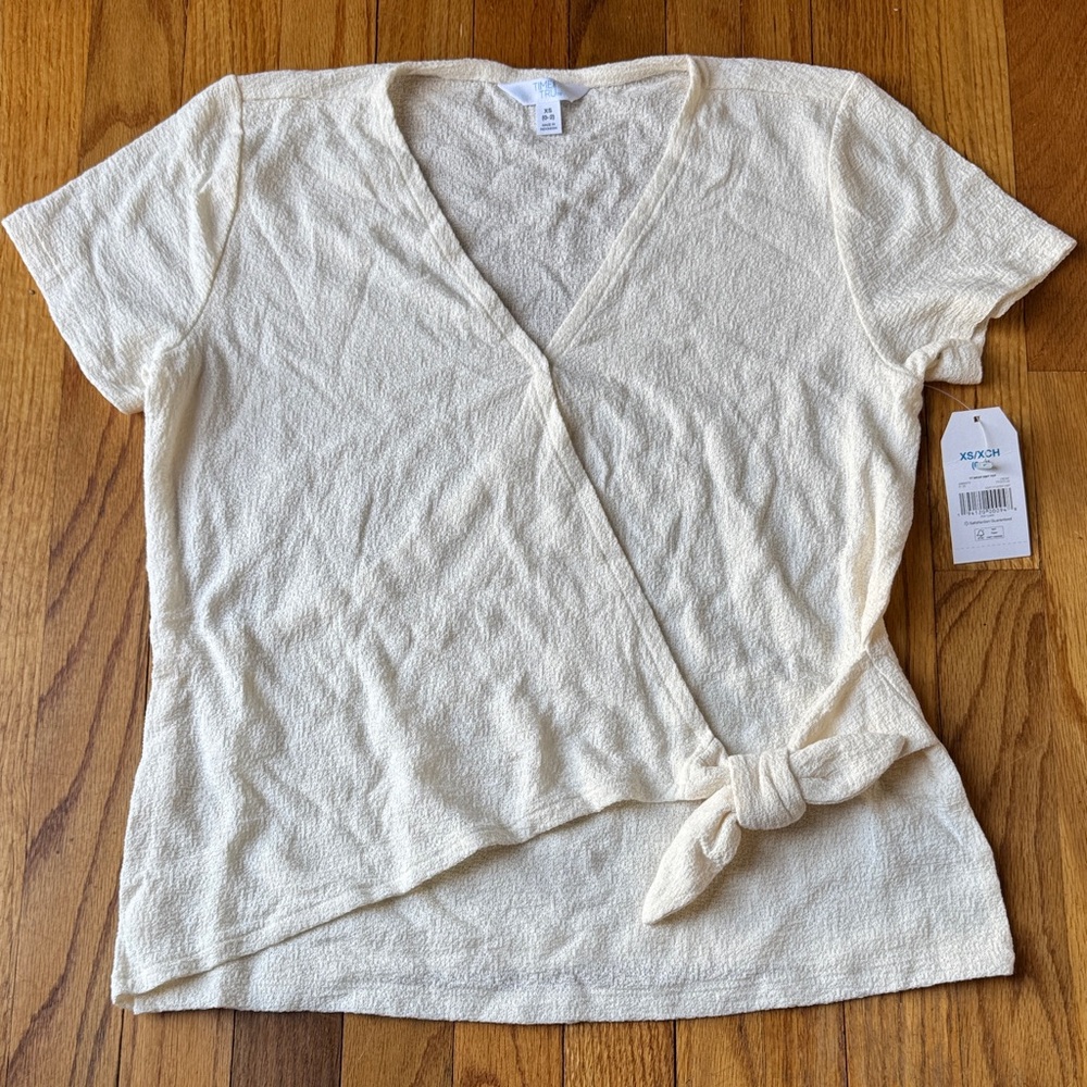 Time and Tru Cream Wrap Top
